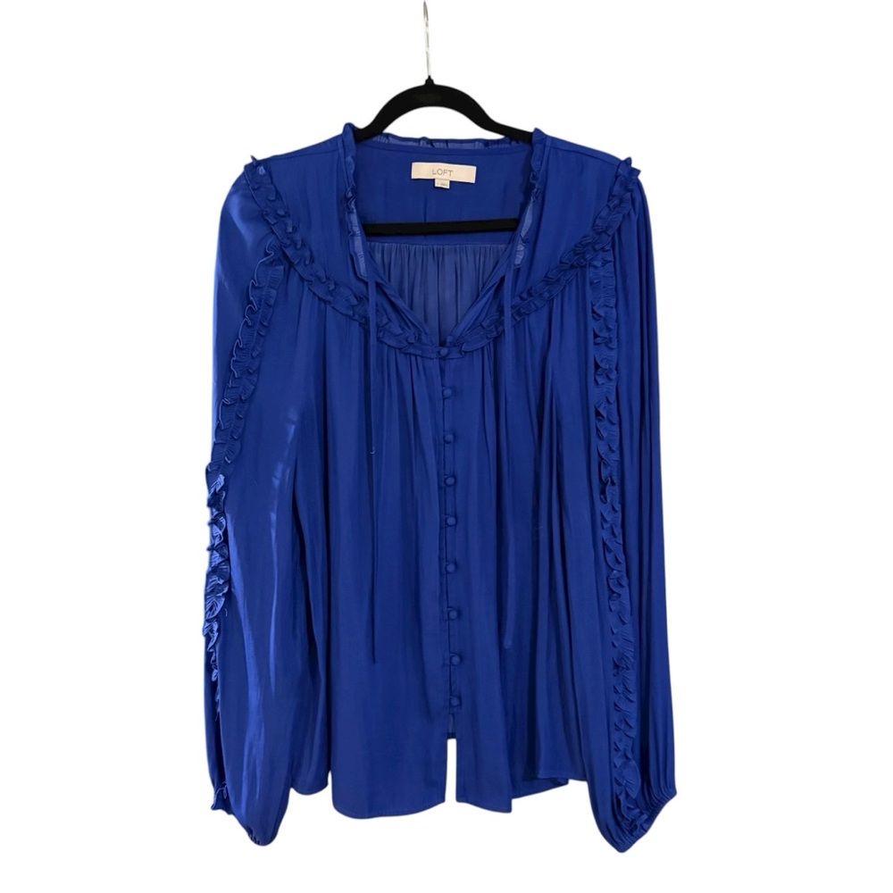 LOFT Royal Blue Blouse with Ruffle Detail